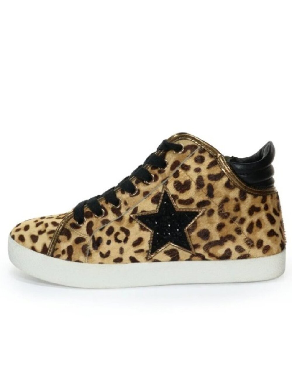 Steve Madden Women's Mid Top Fashion Sneaker Leopard Print Calf Hair Bling Star